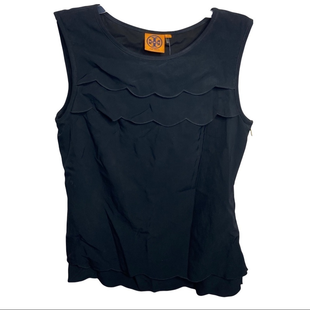 NWT Tory Burch Size 6 Black Wendel Shell Tank Scallop Ruffle Tiered $375
